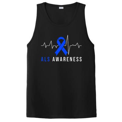 Blue Ribbon ALS Awareness Heartbeat PosiCharge Competitor Tank