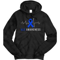 Blue Ribbon ALS Awareness Heartbeat Tie Dye Hoodie