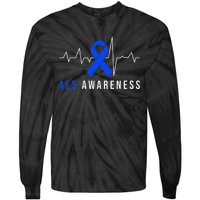 Blue Ribbon ALS Awareness Heartbeat Tie-Dye Long Sleeve Shirt