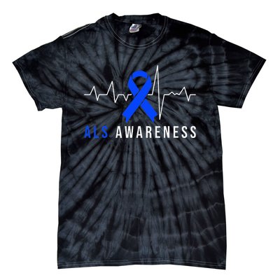 Blue Ribbon ALS Awareness Heartbeat Tie-Dye T-Shirt