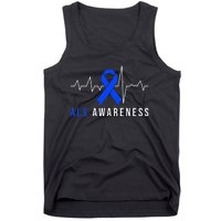 Blue Ribbon ALS Awareness Heartbeat Tank Top