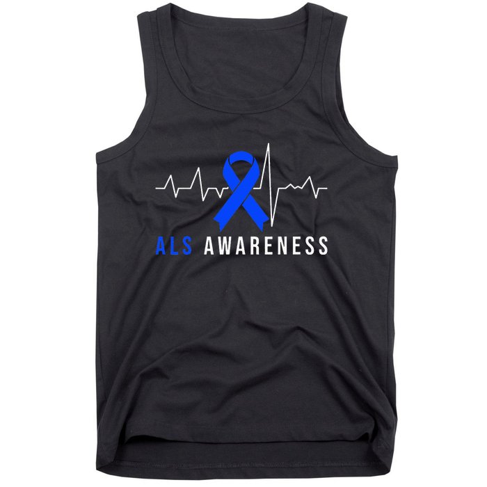 Blue Ribbon ALS Awareness Heartbeat Tank Top