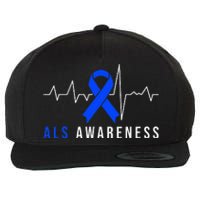 Blue Ribbon ALS Awareness Heartbeat Wool Snapback Cap