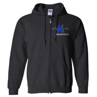 Blue Ribbon ALS Awareness Heartbeat Full Zip Hoodie