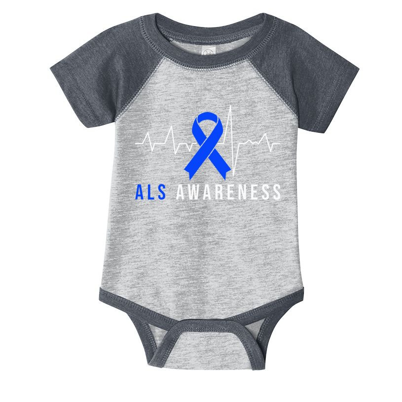 Blue Ribbon ALS Awareness Heartbeat Infant Baby Jersey Bodysuit