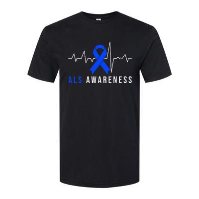 Blue Ribbon ALS Awareness Heartbeat Softstyle CVC T-Shirt