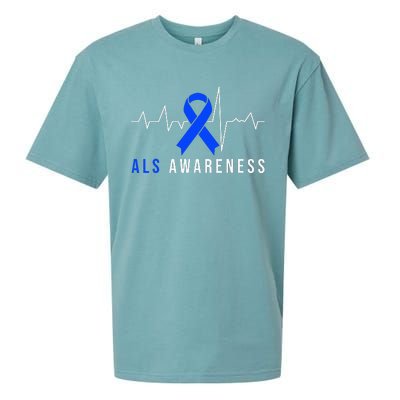 Blue Ribbon ALS Awareness Heartbeat Sueded Cloud Jersey T-Shirt