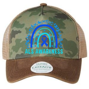 Blue Ribbon ALS Awareness Rainbow Legacy Tie Dye Trucker Hat