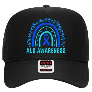 Blue Ribbon ALS Awareness Rainbow High Crown Mesh Back Trucker Hat