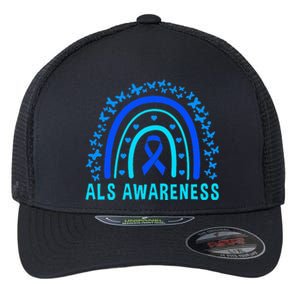 Blue Ribbon ALS Awareness Rainbow Flexfit Unipanel Trucker Cap