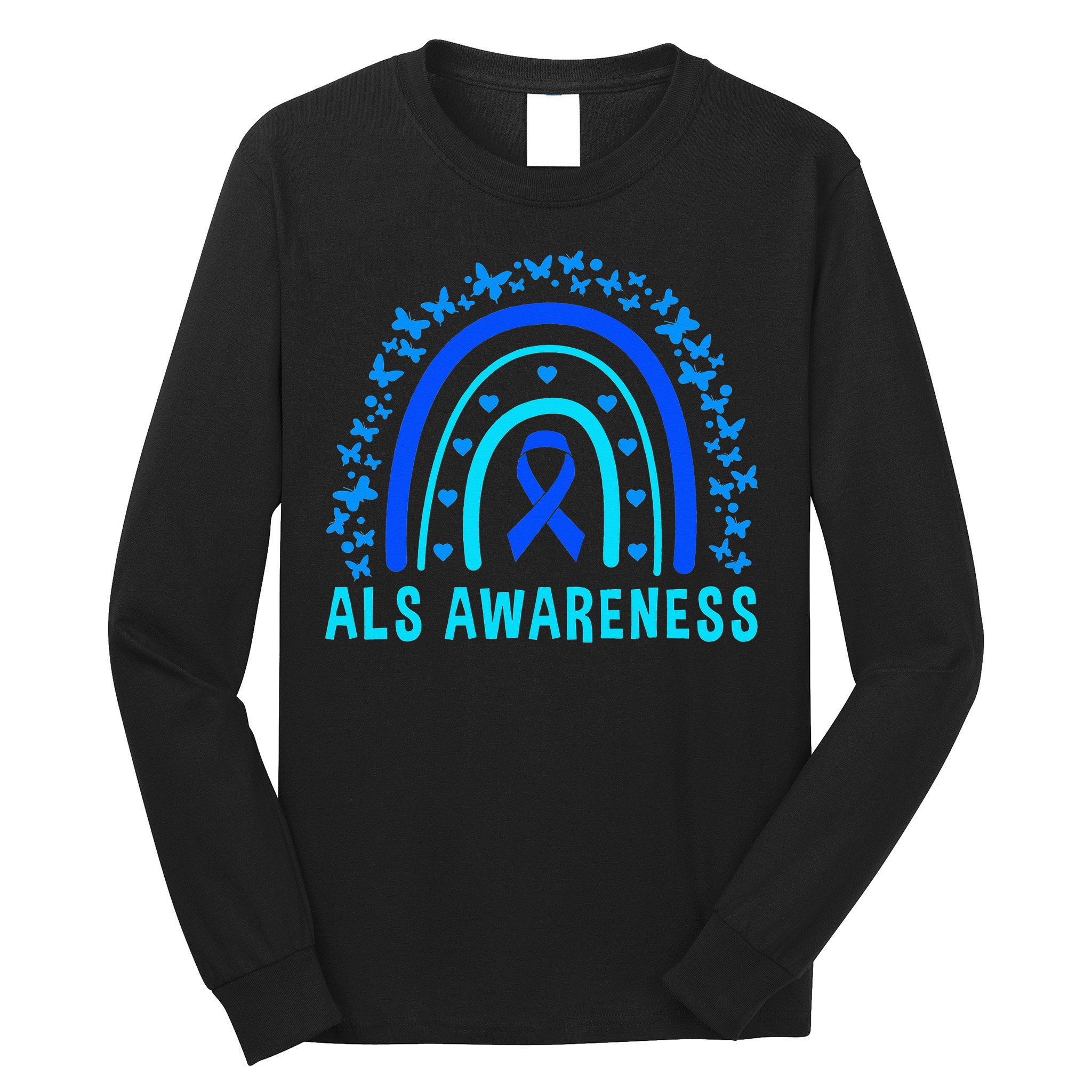 Blue Ribbon ALS Awareness Rainbow Long Sleeve Shirt