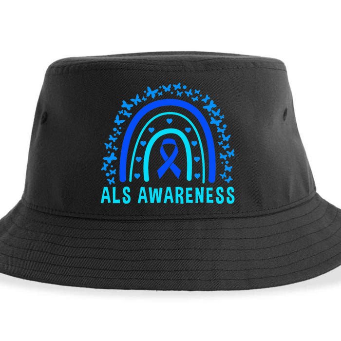 Blue Ribbon ALS Awareness Rainbow Sustainable Bucket Hat