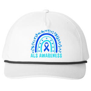 Blue Ribbon ALS Awareness Rainbow Snapback Five-Panel Rope Hat