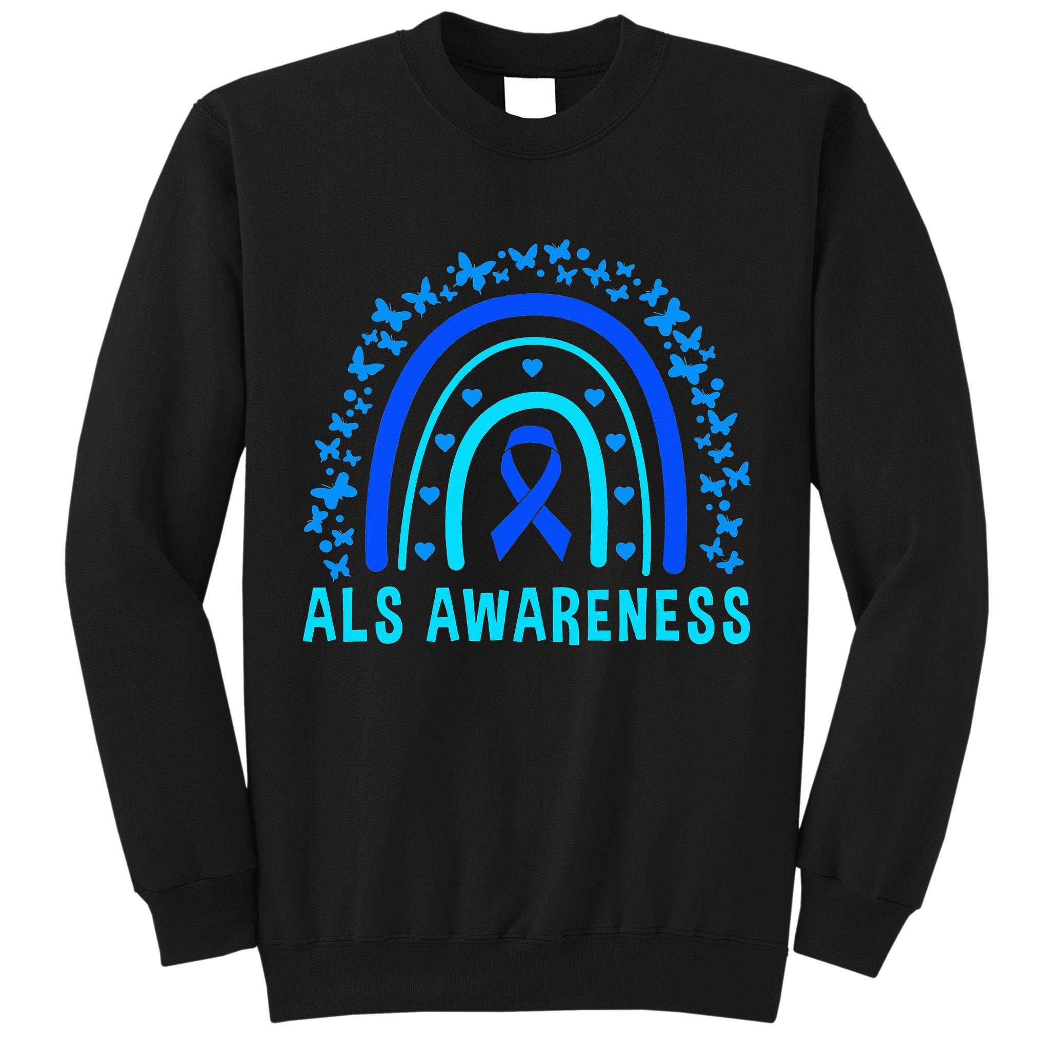 Blue Ribbon ALS Awareness Rainbow Tall Sweatshirt