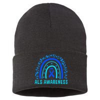 Blue Ribbon ALS Awareness Rainbow Sustainable Knit Beanie