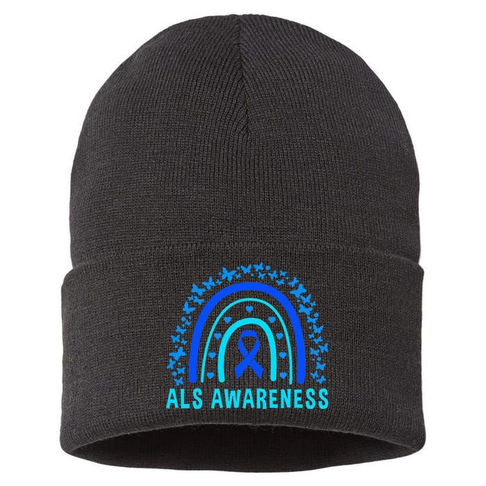 Blue Ribbon ALS Awareness Rainbow Sustainable Knit Beanie