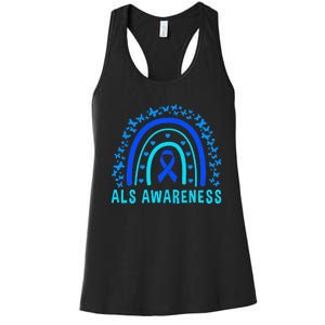 Blue Ribbon ALS Awareness Rainbow Women's Racerback Tank