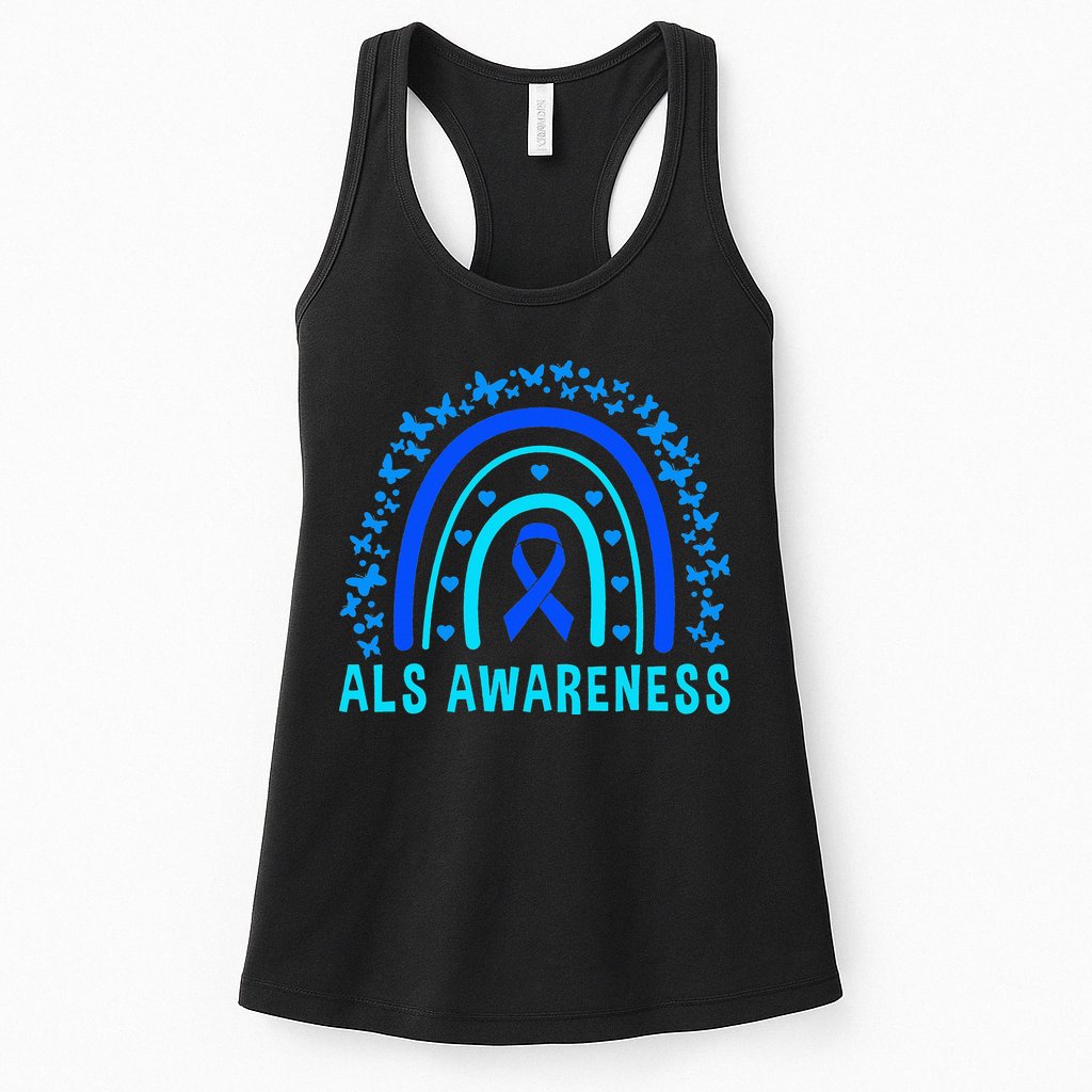 Blue Ribbon ALS Awareness Rainbow Womens Tank Top