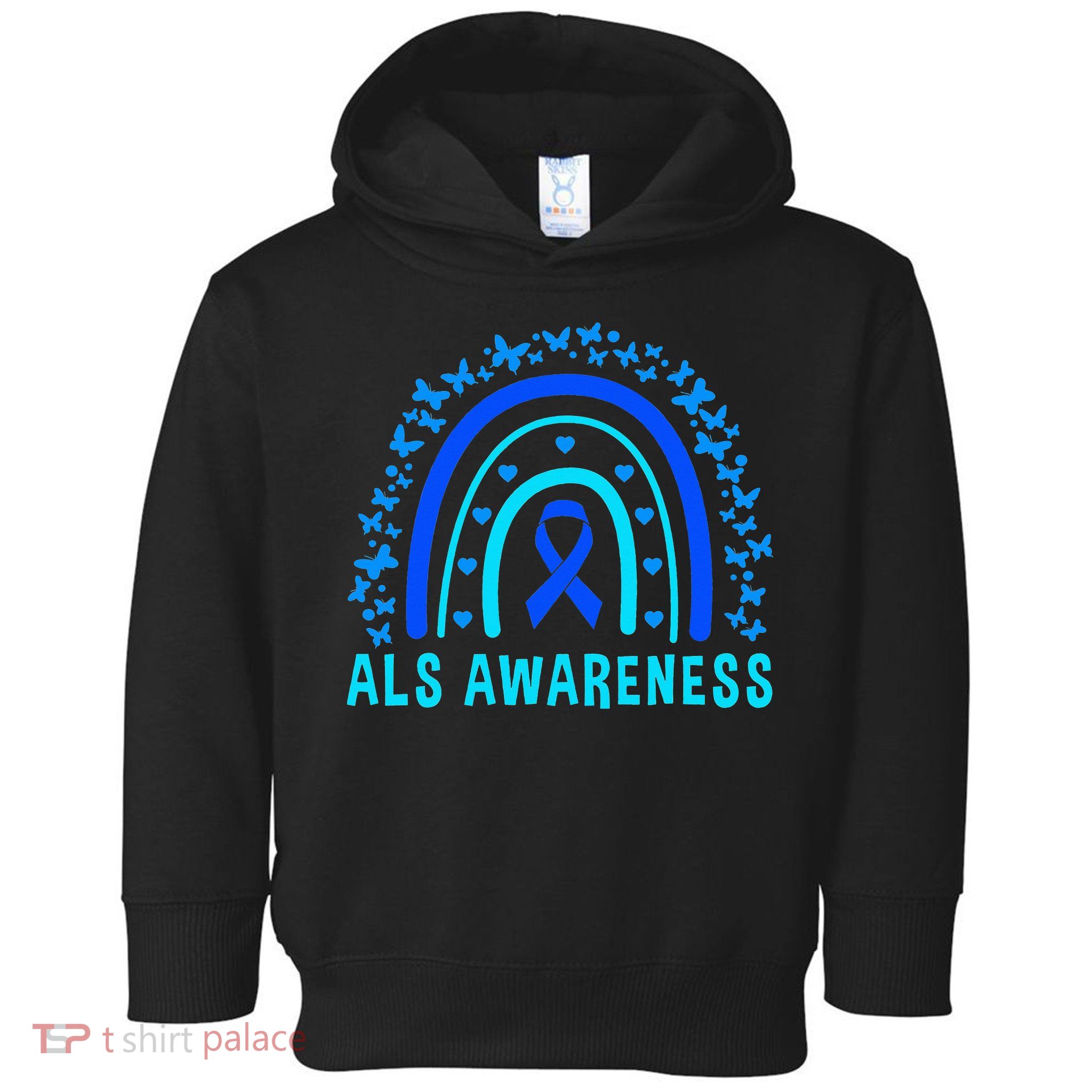Blue Ribbon ALS Awareness Rainbow Toddler Hoodie