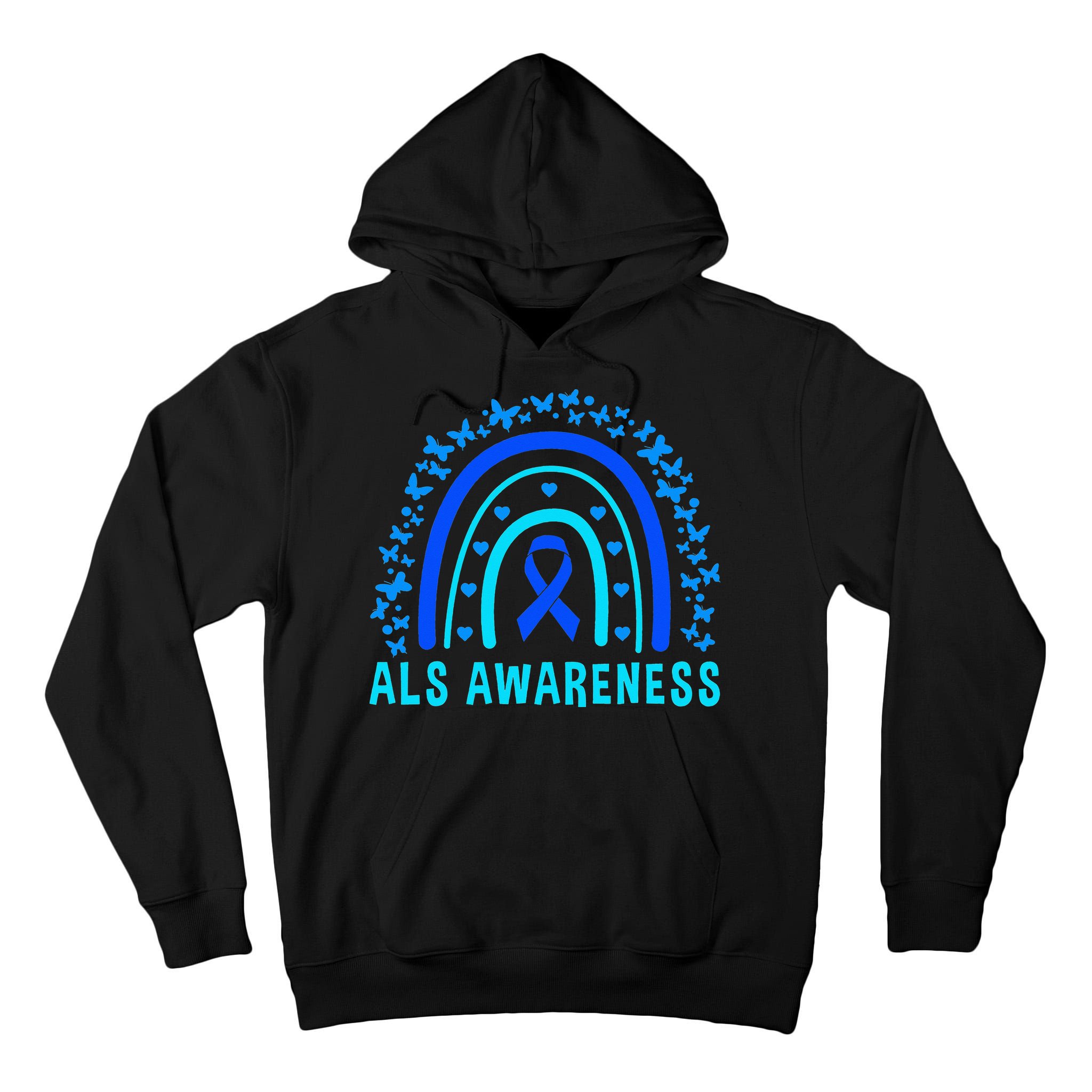 Blue Ribbon ALS Awareness Rainbow Tall Hoodie