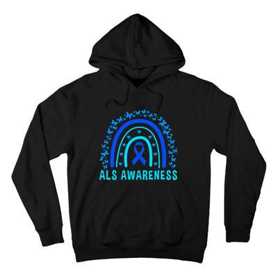 Blue Ribbon ALS Awareness Rainbow Tall Hoodie