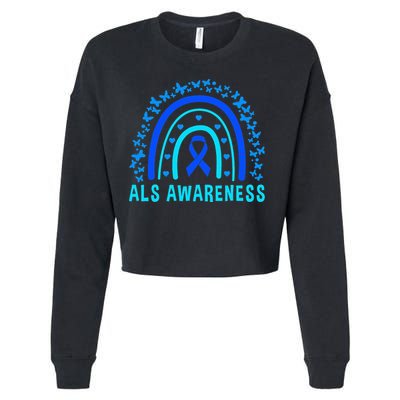Blue Ribbon ALS Awareness Rainbow Cropped Pullover Crew