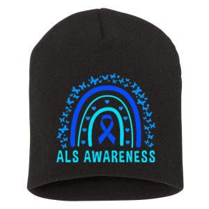 Blue Ribbon ALS Awareness Rainbow Short Acrylic Beanie