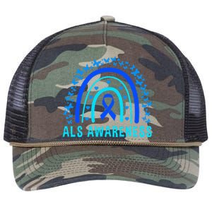 Blue Ribbon ALS Awareness Rainbow Retro Rope Trucker Hat Cap