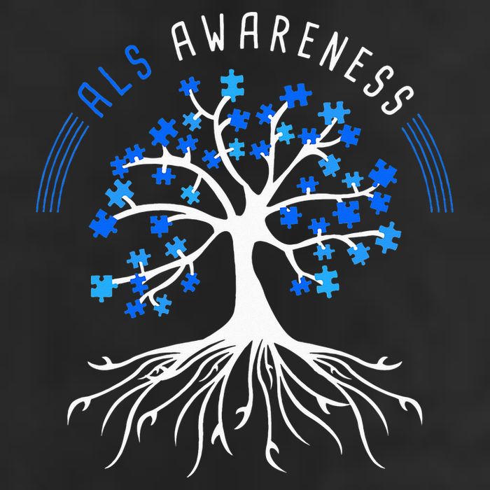 Blue Ribbon ALS Awareness Tree 7 Panel Mesh Trucker Snapback Hat