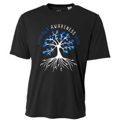 Blue Ribbon ALS Awareness Tree Cooling Performance Crew T-Shirt