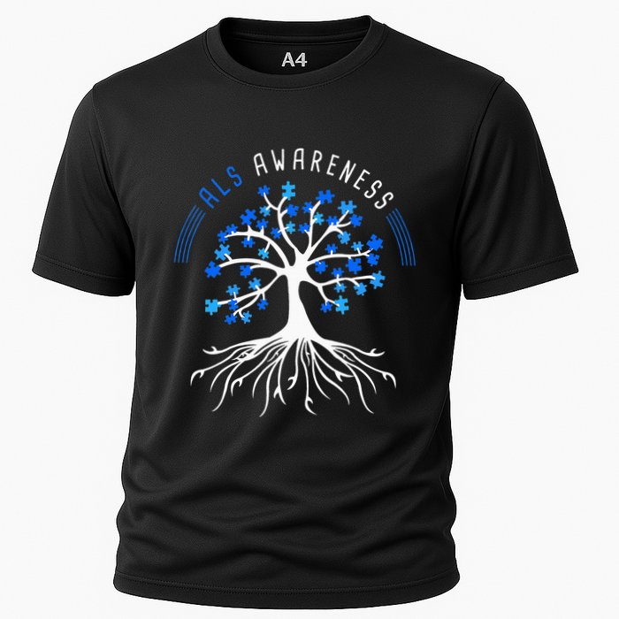 Blue Ribbon ALS Awareness Tree Cooling Performance Crew T-Shirt