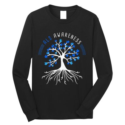 Blue Ribbon ALS Awareness Tree Long Sleeve Shirt