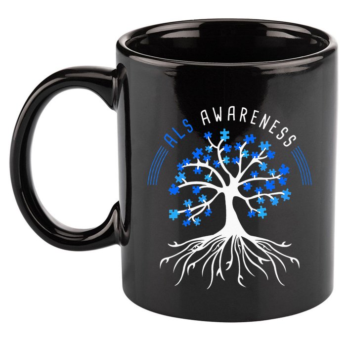 Blue Ribbon ALS Awareness Tree 11oz C Handle Ceramic Mug