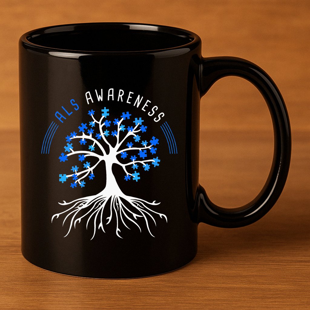 Blue Ribbon ALS Awareness Tree 11oz C Handle Ceramic Mug