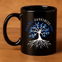 Blue Ribbon ALS Awareness Tree 11oz C Handle Ceramic Mug