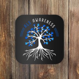 Blue Ribbon ALS Awareness Tree Coaster