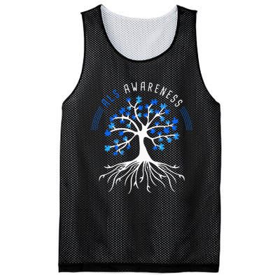 Blue Ribbon ALS Awareness Tree Mesh Reversible Basketball Jersey Tank