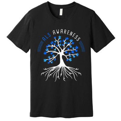 Blue Ribbon ALS Awareness Tree Premium T-Shirt