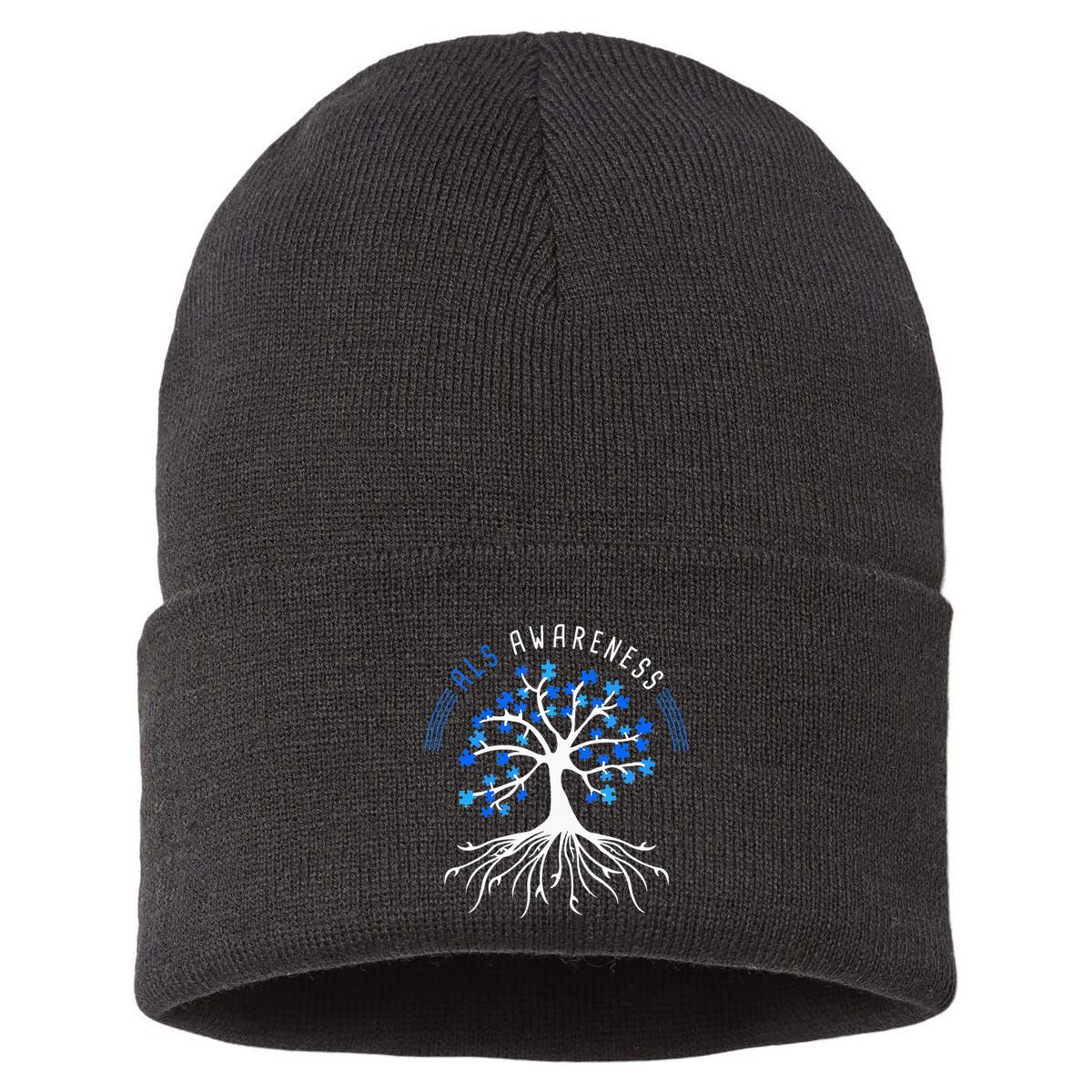 Blue Ribbon ALS Awareness Tree Sustainable Knit Beanie