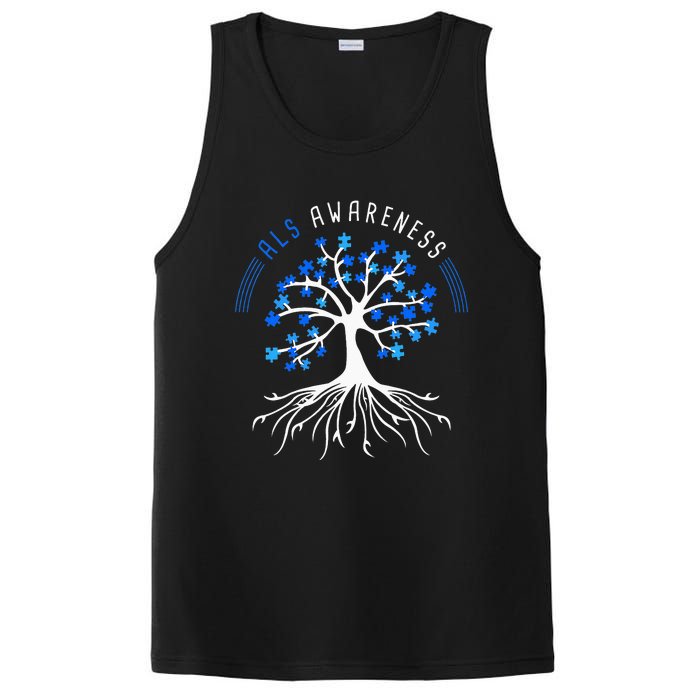 Blue Ribbon ALS Awareness Tree PosiCharge Competitor Tank