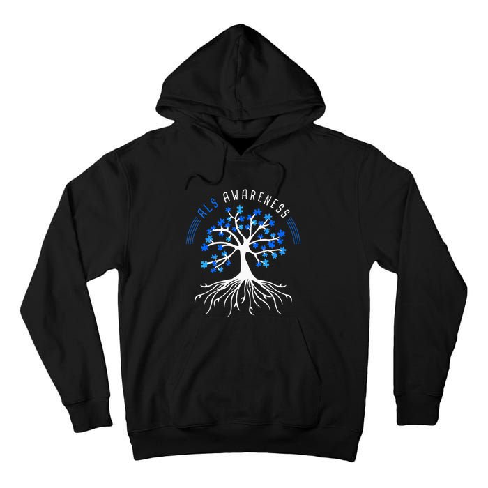 Blue Ribbon ALS Awareness Tree Tall Hoodie