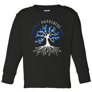 Blue Ribbon ALS Awareness Tree Toddler Long Sleeve Shirt