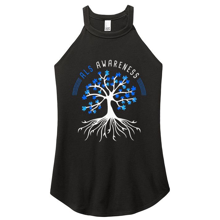 Blue Ribbon ALS Awareness Tree Women's Perfect Tri Rocker Tank