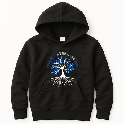 Blue Ribbon ALS Awareness Tree Kids Hoodie