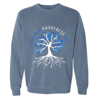 Blue Ribbon ALS Awareness Tree Garment-Dyed Sweatshirt