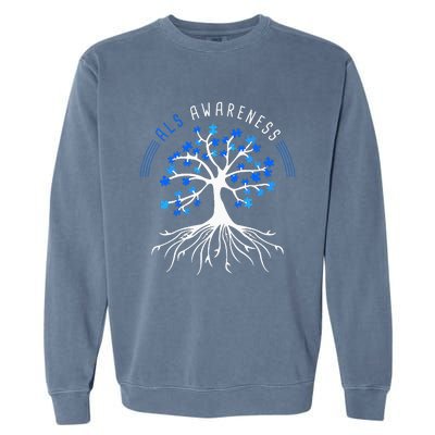 Blue Ribbon ALS Awareness Tree Garment-Dyed Sweatshirt