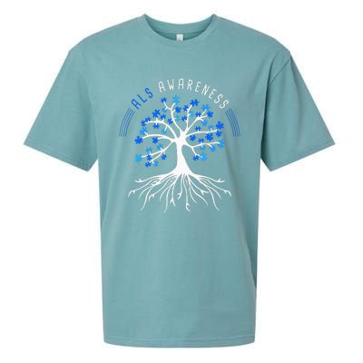 Blue Ribbon ALS Awareness Tree Sueded Cloud Jersey T-Shirt