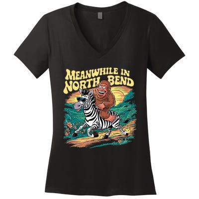 Bigfoot Riding A Zebra Meanwhile In North Bend Women's V-Neck T-Shirt