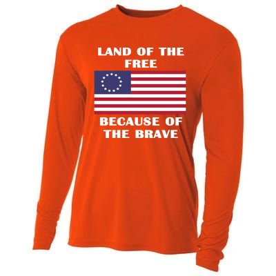 Betsy Ross American Flag Land Of The Free Patriotic Usa Gift Cooling Performance Long Sleeve Crew