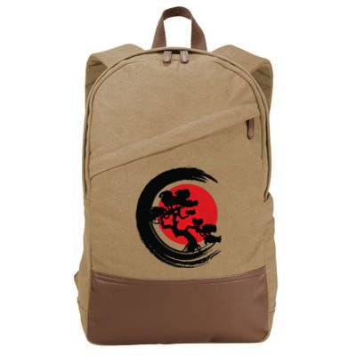 Bonsai Retro Aesthetics Enso Circle Vintage Bonsai Tree Cotton Canvas Backpack